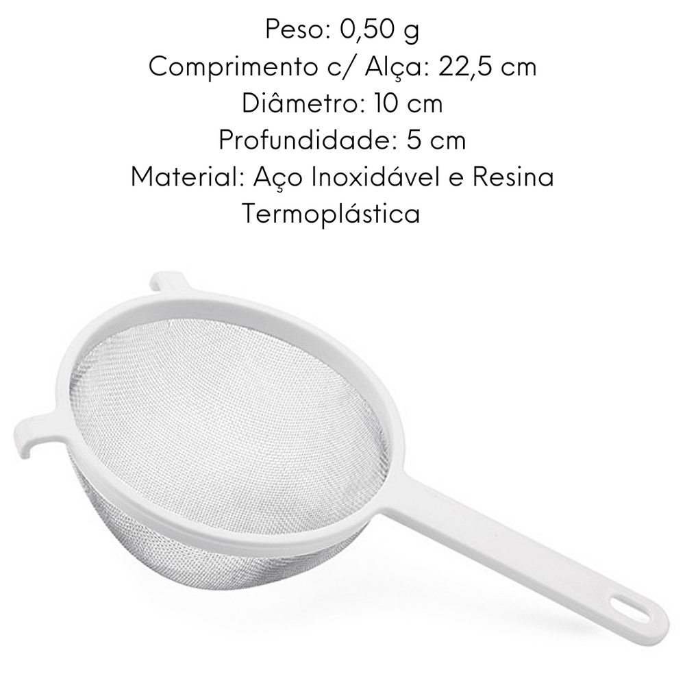 Peneira em Aço inox Cabo Plástico 10cm Hercules