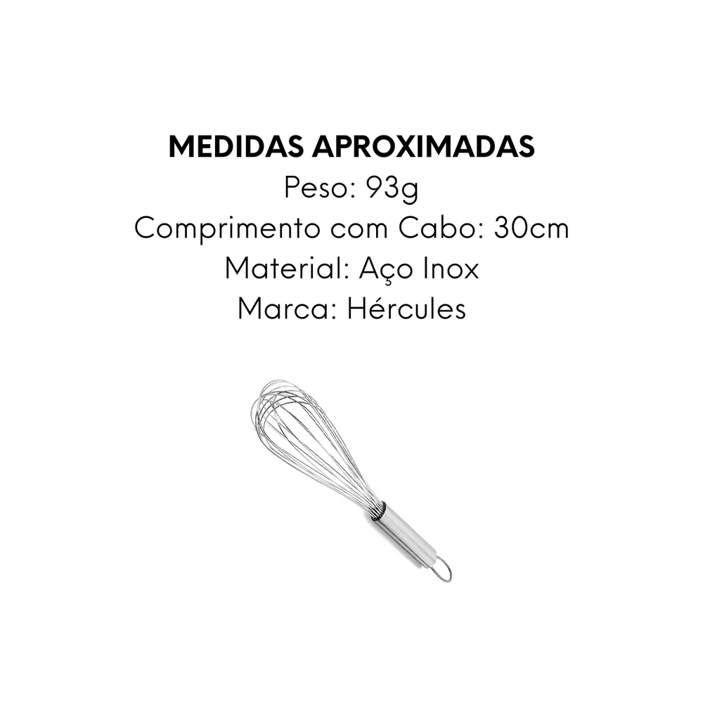 Batedor Fuet Hercules Aço Inox 30cm Hercules