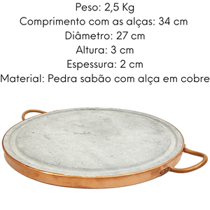 Grelha Pedra Sabão 27cm Com Alça em Cobre Val Pedra Sabão