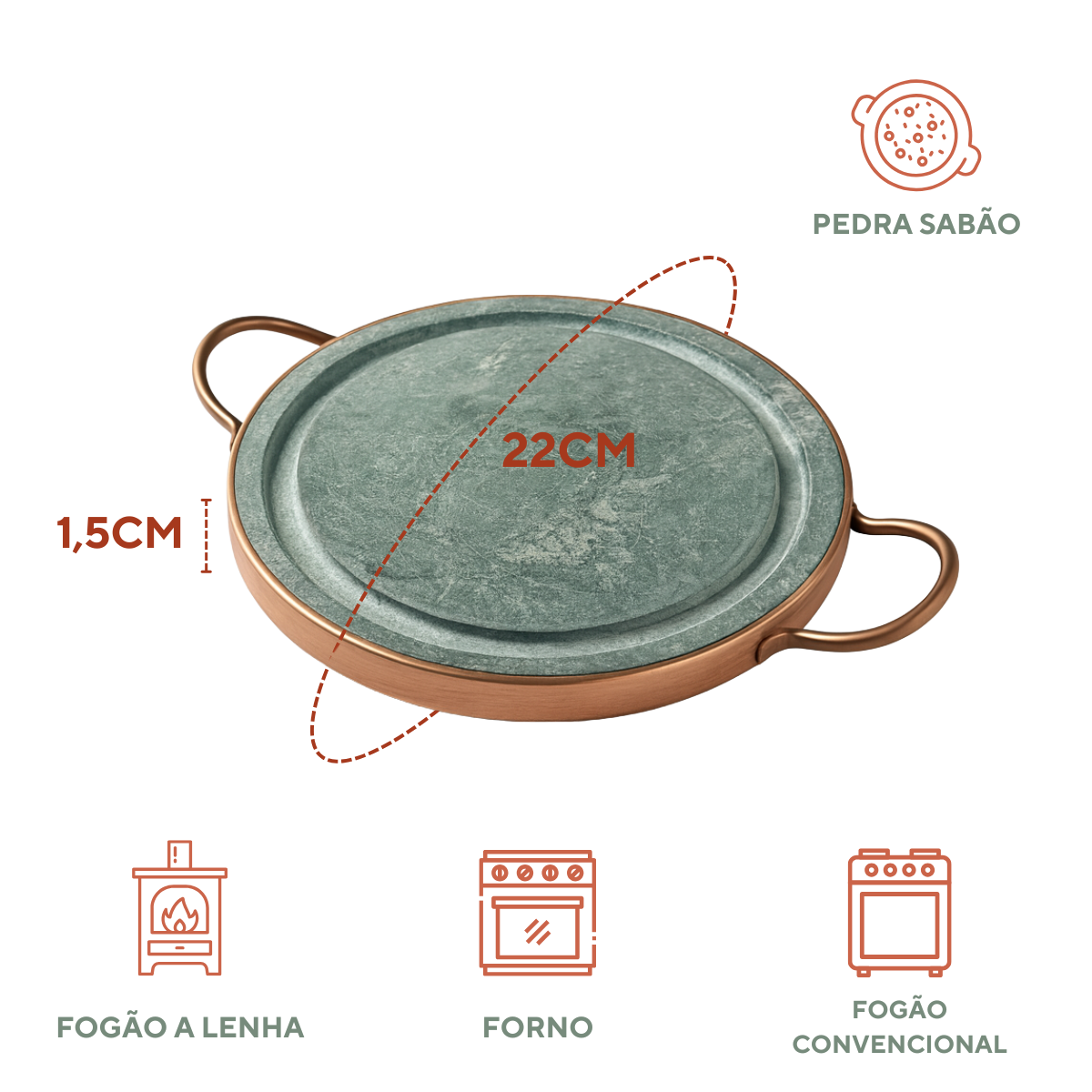 Grelha Pedra Sabão Alça Cobre
