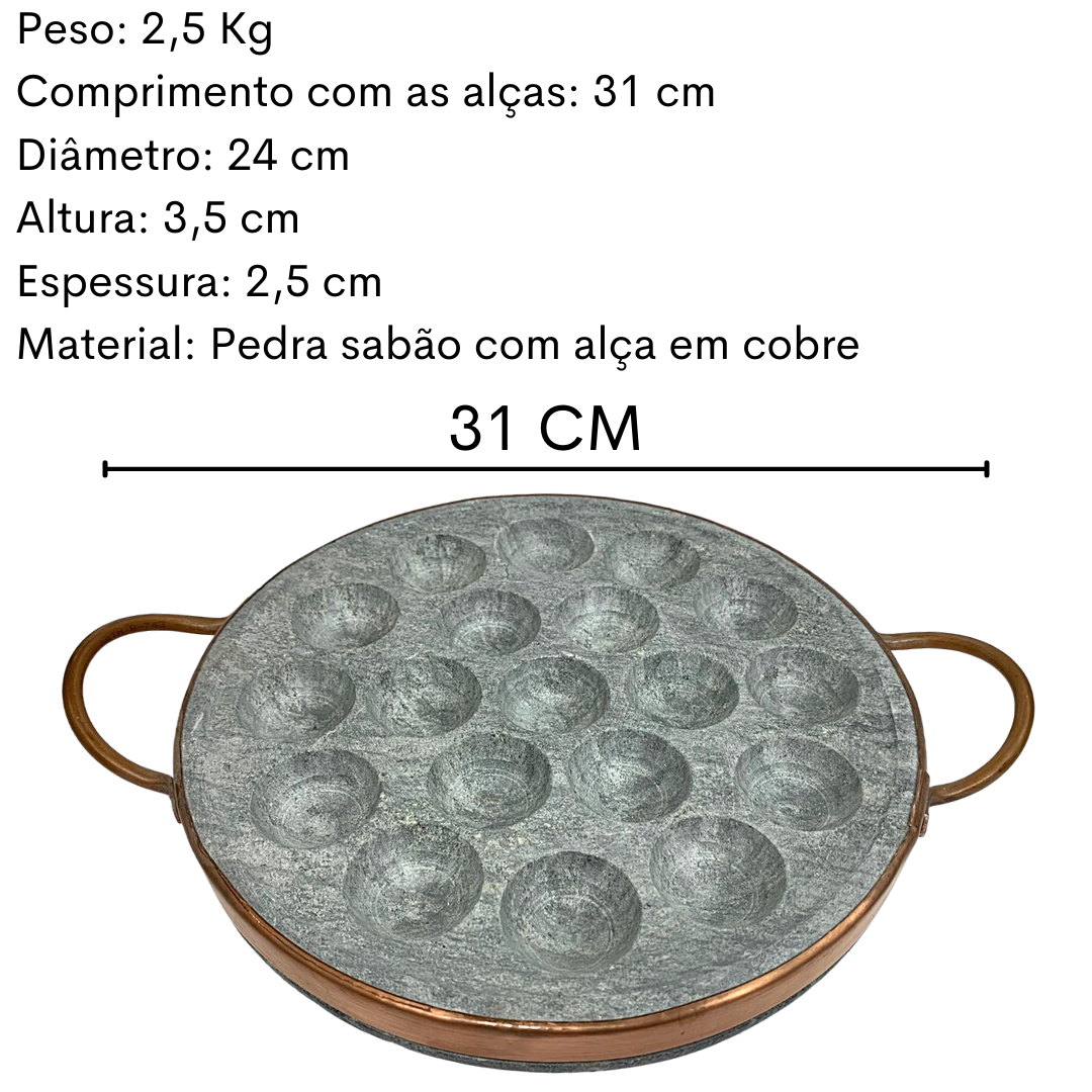 Provolera Pedra Sabão 19 Furos Alça Cobre Val Pedra Sabão