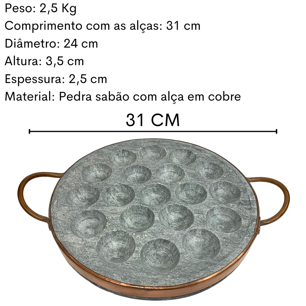 Provolera Pedra Sabão 19 Furos Alça Cobre Val Pedra Sabão
