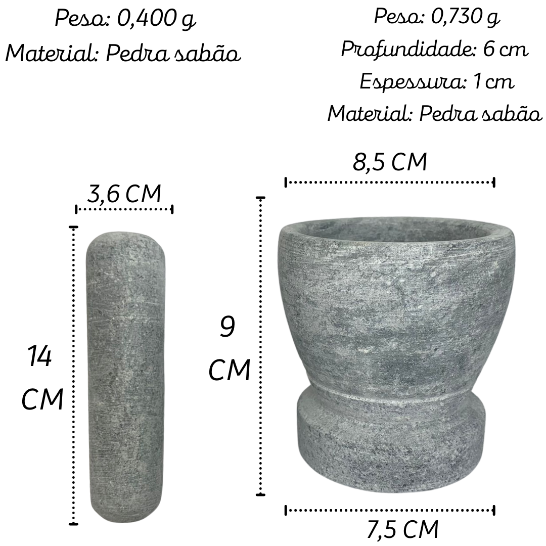 Pilão Socador em Pedra Sabão P Com Base Val Pedra Sabão