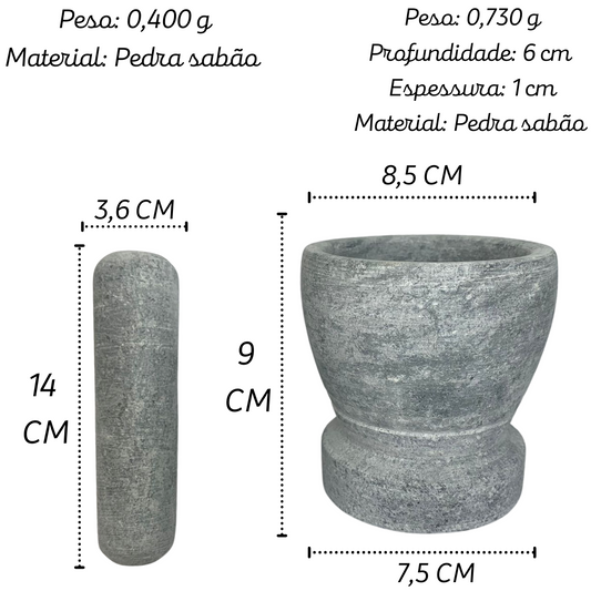 Pilão Socador em Pedra Sabão P Com Base