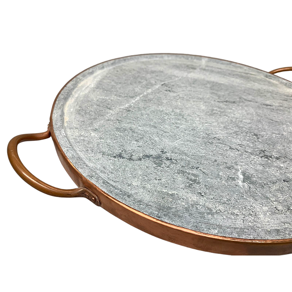 Forma De Pizza 37cm Pedra Sabão Sem Cura Alça Cobre Val Pedra Sabão