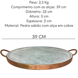 Forma de Pizza Pedra Sabão 33cm Com alça em Cobre Val Pedra Sabão