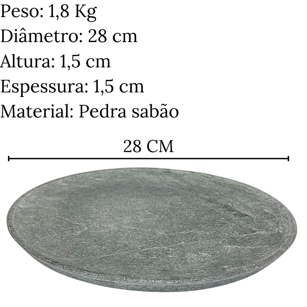 Prato Raso Redondo 28cm em Pedra Sabão Val Pedra Sabão