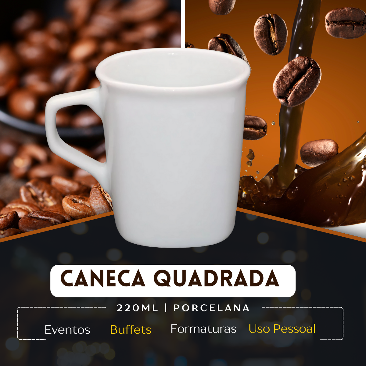 Caneca Quadrada Porcelana