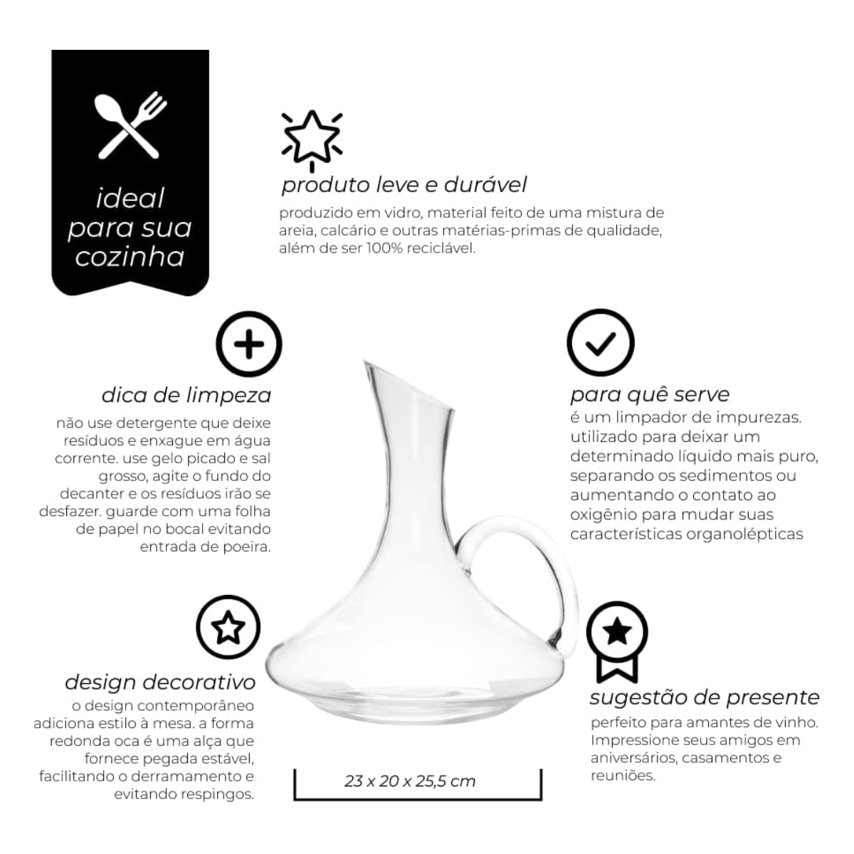 Decanter Para Vinho 1,5L de Vidro Mimo Style