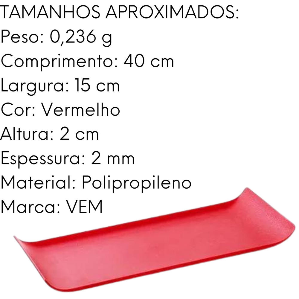 Bandeja servir 15x40 PP Vermelha VemPlast