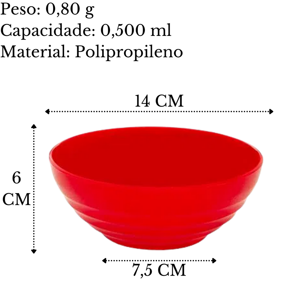 Bowl Sopeira Oriental 500ML PP Vermelho VemPlast