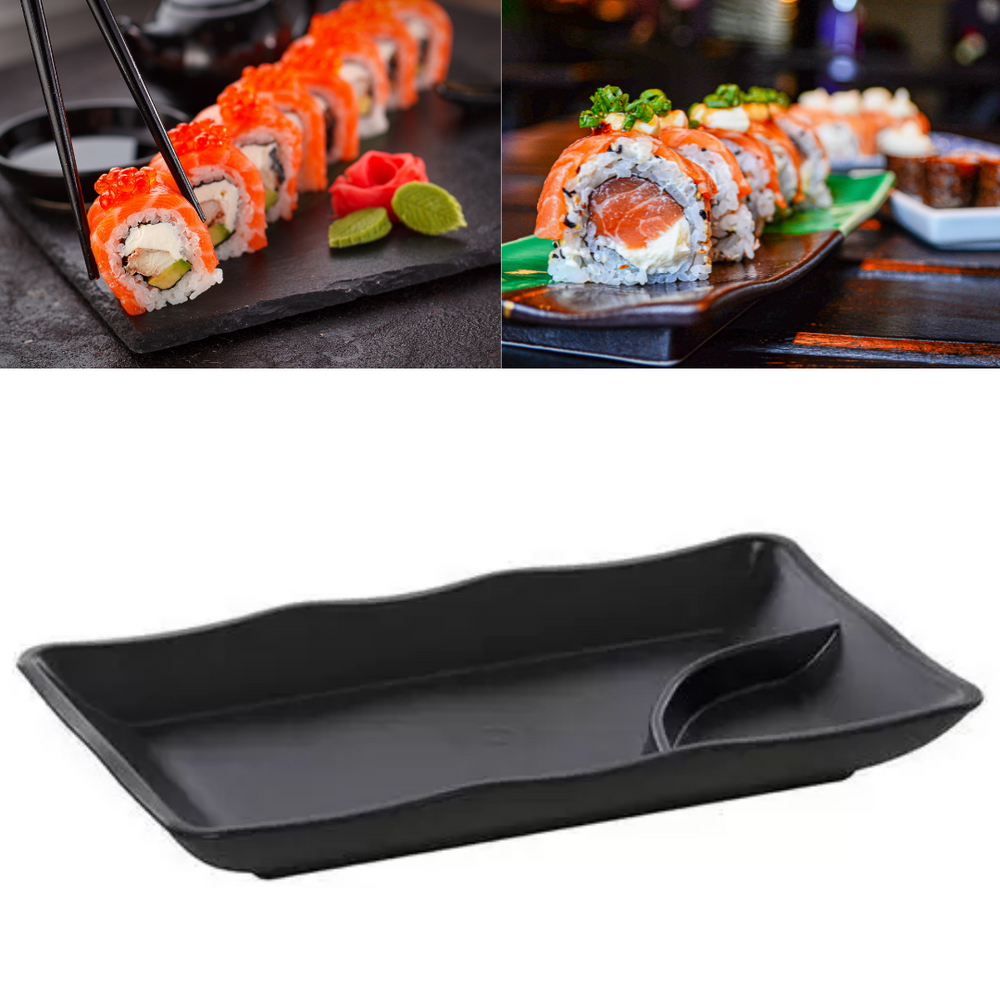 Prato sushi com molheira preto VemPlast