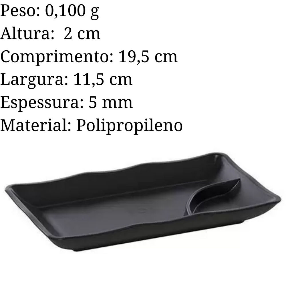 Prato sushi com molheira preto VemPlast