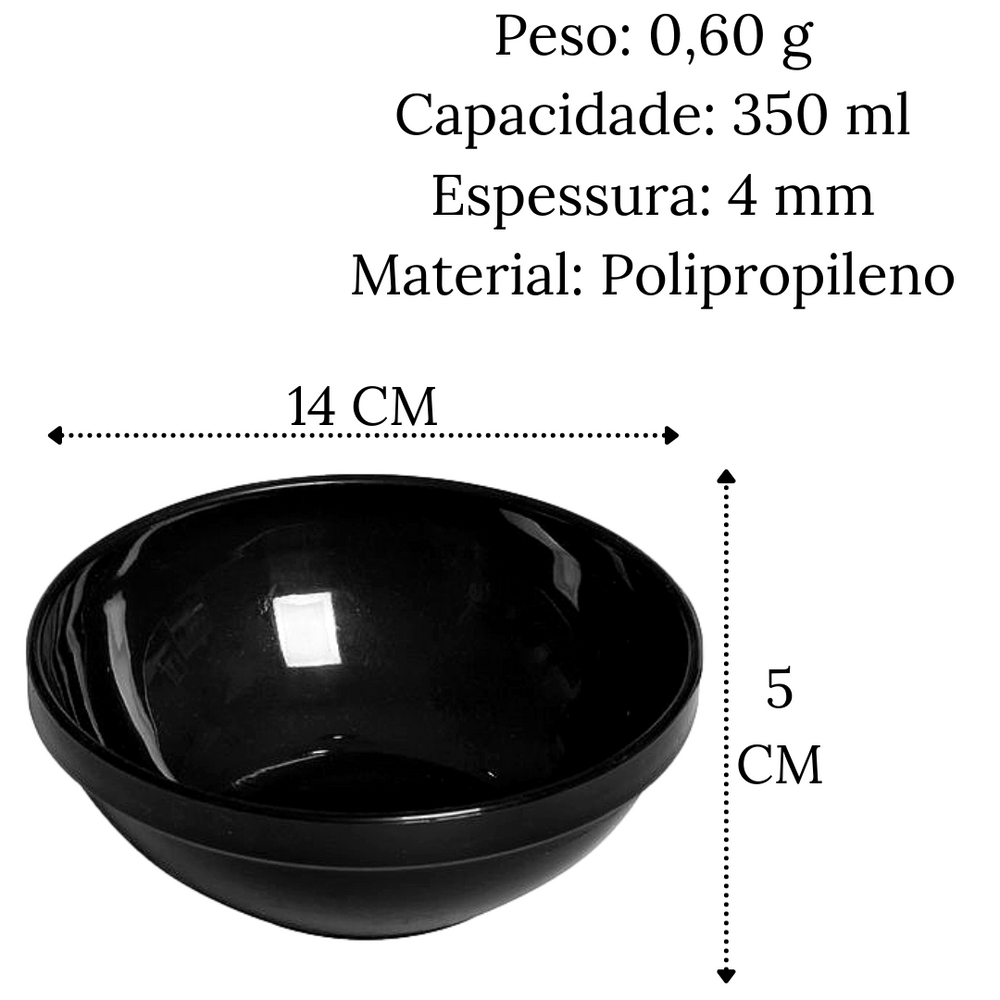 Bowl Sopeira Cheff PP Preta 350ML Polipropileno VemPlast