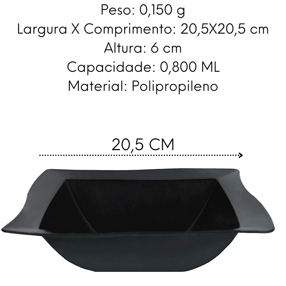 Tigela Saladeira Moove Preto Polipropileno 800ML VemPlast