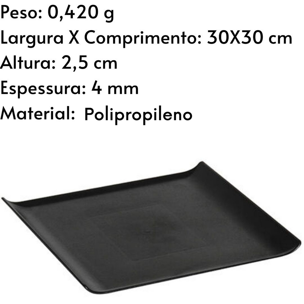 Bandeja Servir Quadrada Preta VemPlast
