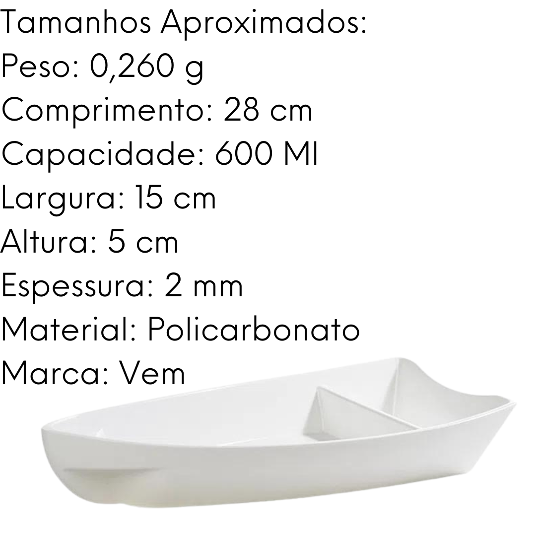 Barca Sushi e Açai P 600ML em Policarbonato Branca VemPlast