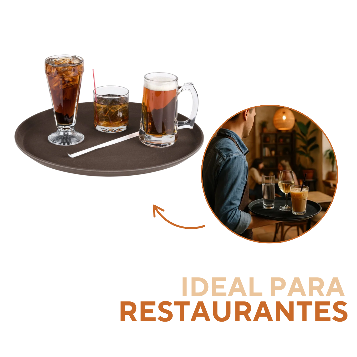 Bandeja Garçom Servir Redonda Antiderrapante