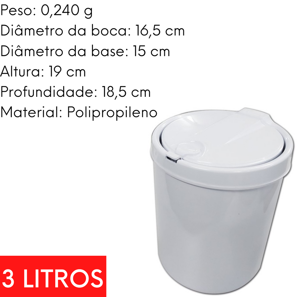 Lixeira para Pia com tampa de clicar 3L Viel