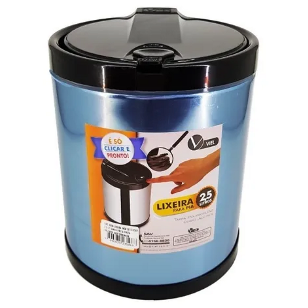 Lixeira pia pequena aço inox com tampa clicar 2,5L Viel