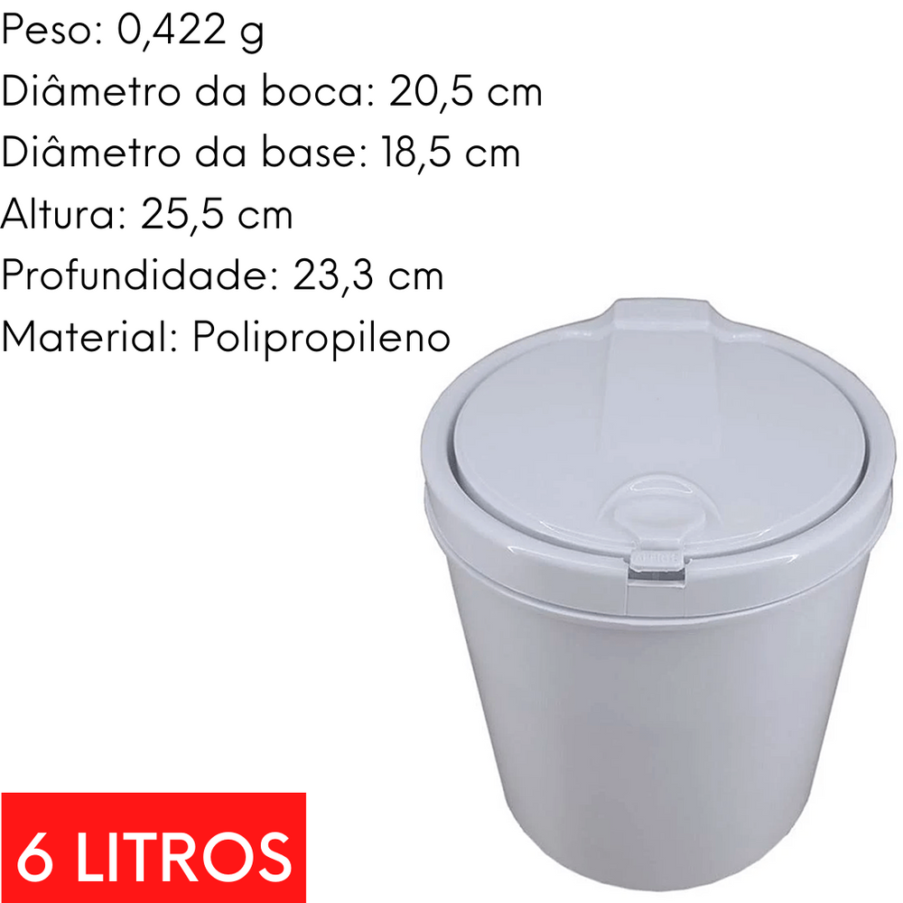 Lixeira Multiuso Branca Redonda C/ Tampa Clicar 6L Viel