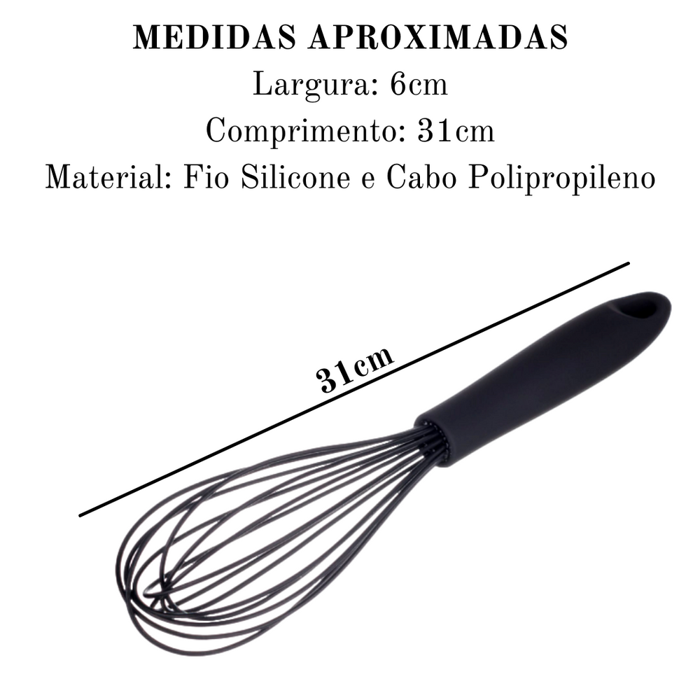 Batedor Manual de Silicone Preto 31cm Weck