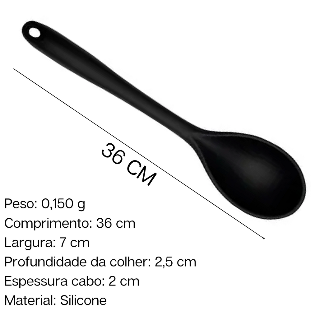 Colher Profissional Silicone Preta 36cm Weck Weck