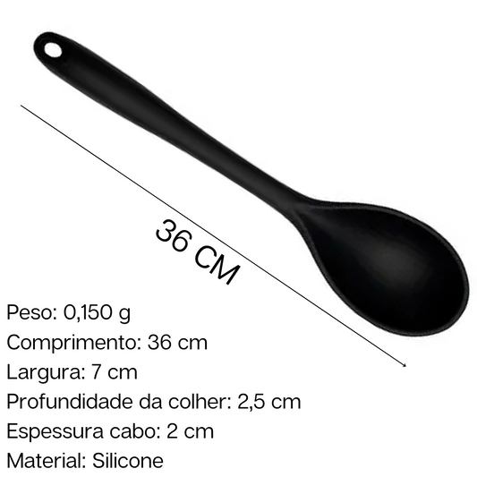 Colher Profissional Silicone Preta 36cm Weck