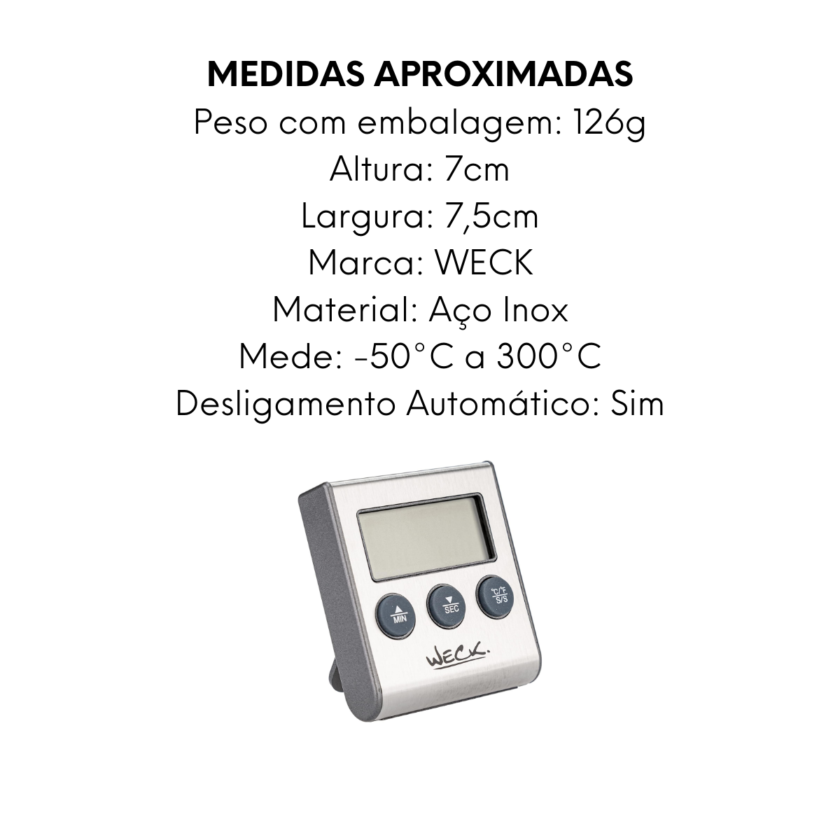 Termômetro e Timer Digital c/ Sonda -50° à 300°C - Weck - A Gourmet
