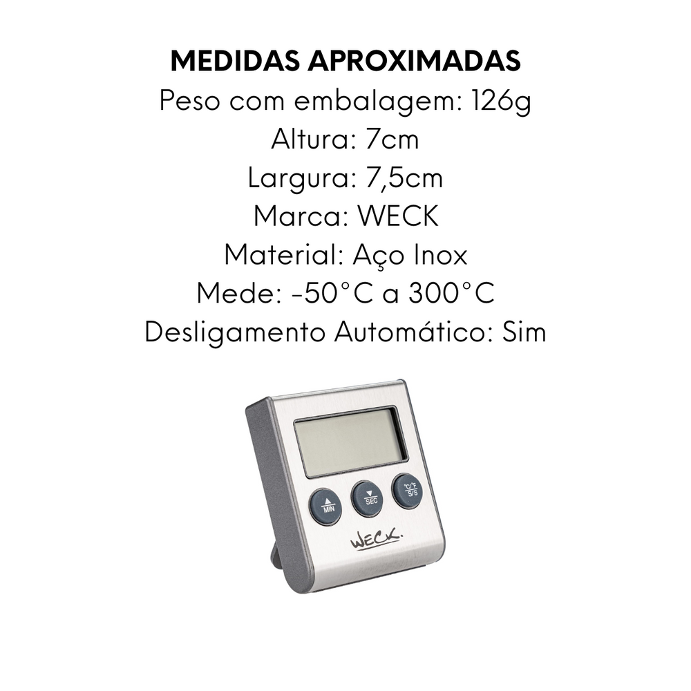 Termômetro e Timer Digital c/ Sonda -50° à 300°C - Weck - A Gourmet