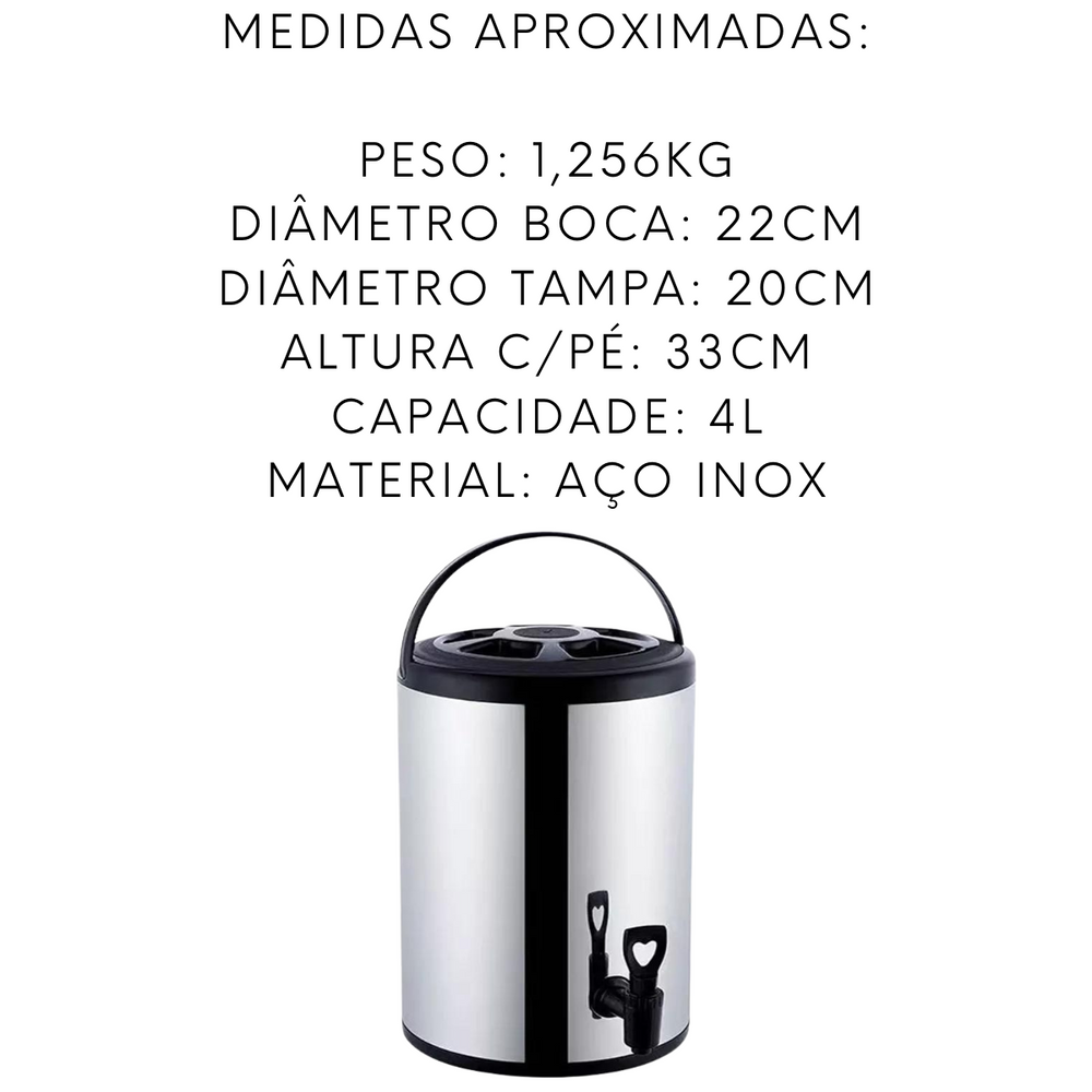 Botijão Térmico de Aço Inox 4L - A Gourmet