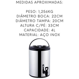 Botijão Térmico de Aço Inox 4L