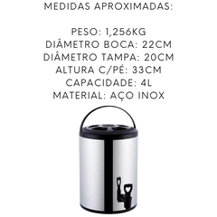 Botijão Térmico de Aço Inox 4L - A Gourmet