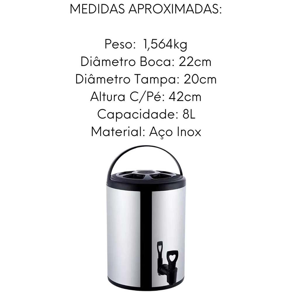 Botijão Térmico em Aço Inox 8L - A Gourmet
