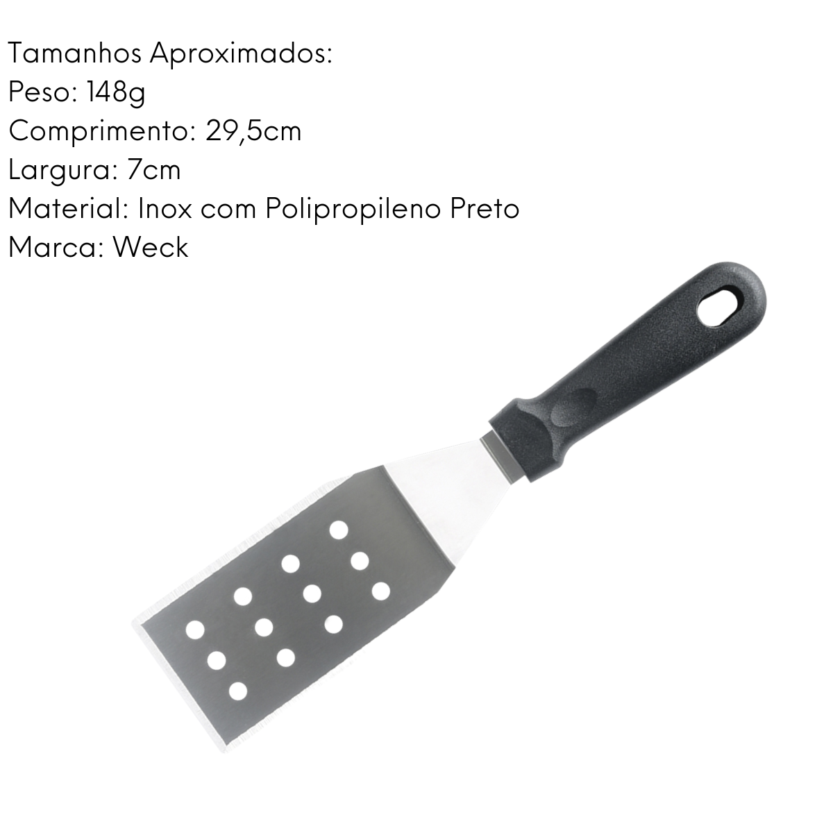 Espátula Quadrada  Perfurada em Aço Inox Profissional Weck