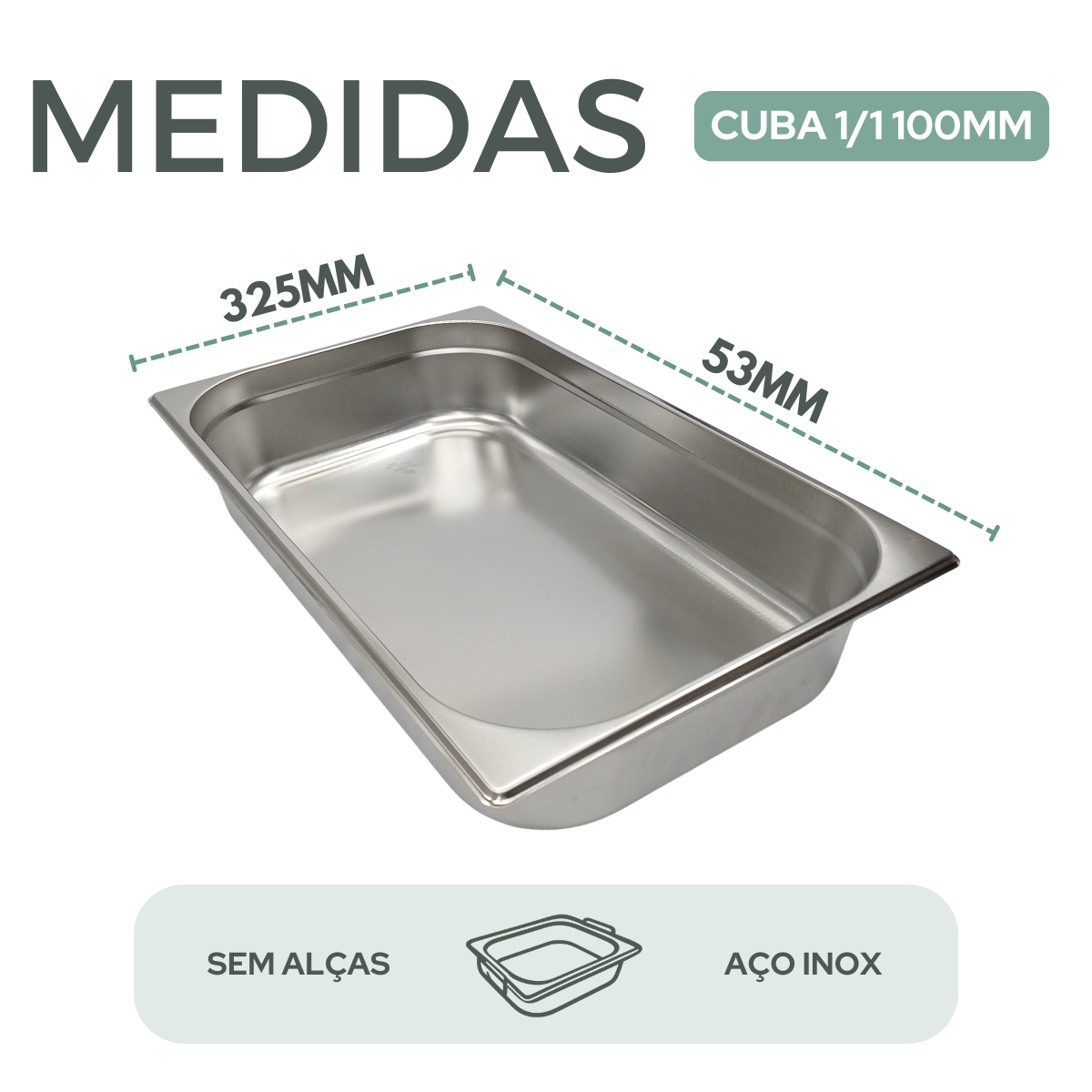 Cuba GN 1/1 100mm Aço Inox S/Alça