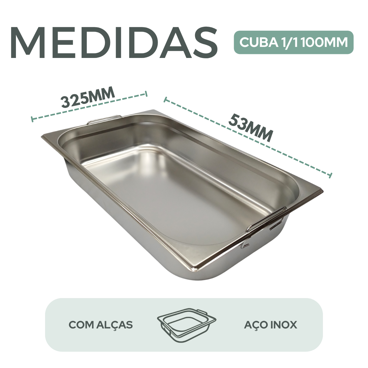 Cuba Aço Inox GN 1/1 100mm C/Alça