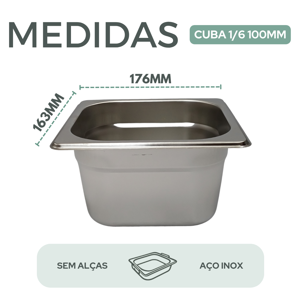 Cuba GN 1/6 100mm Aço Inox