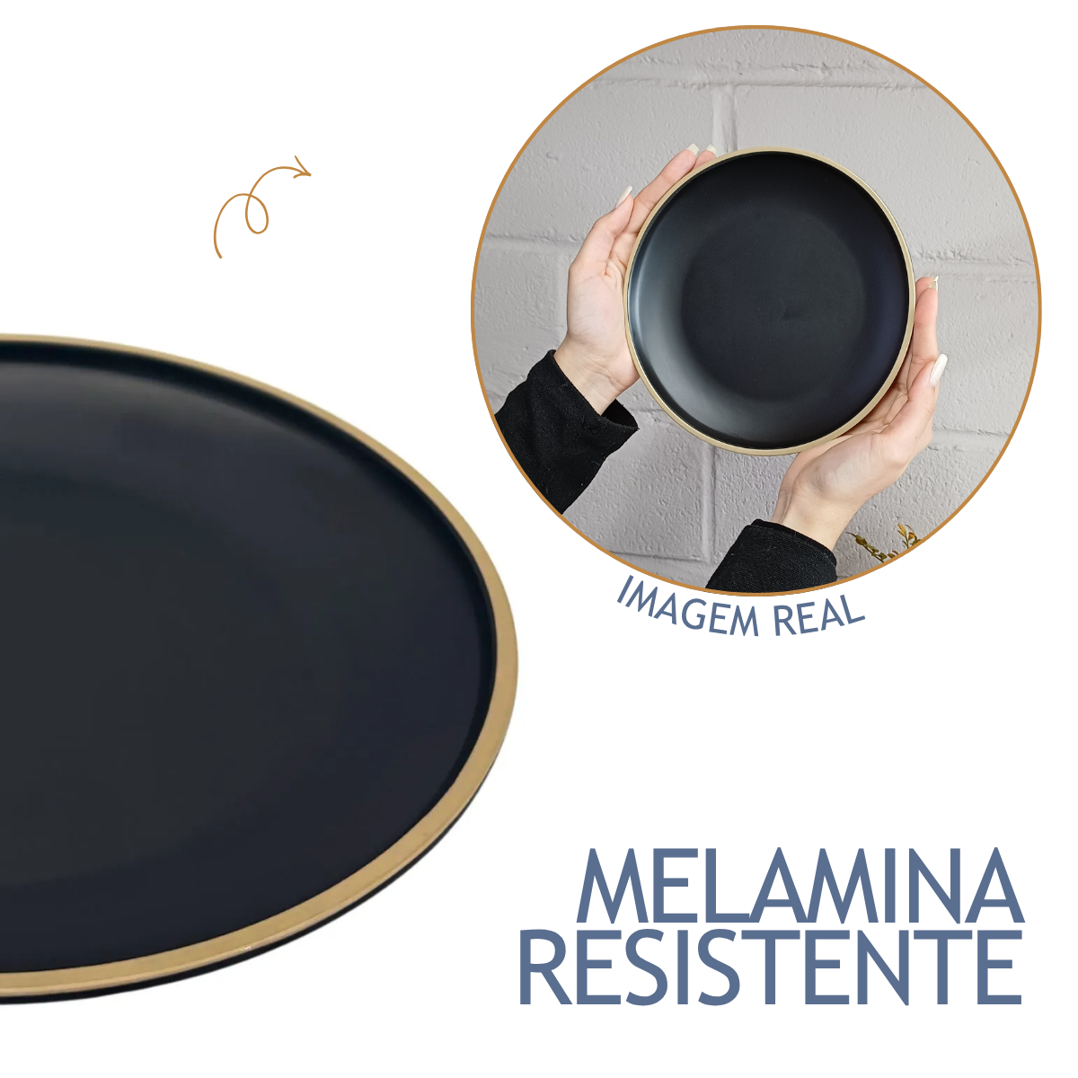 Prato Sobremesa Preto Melamina 21cm