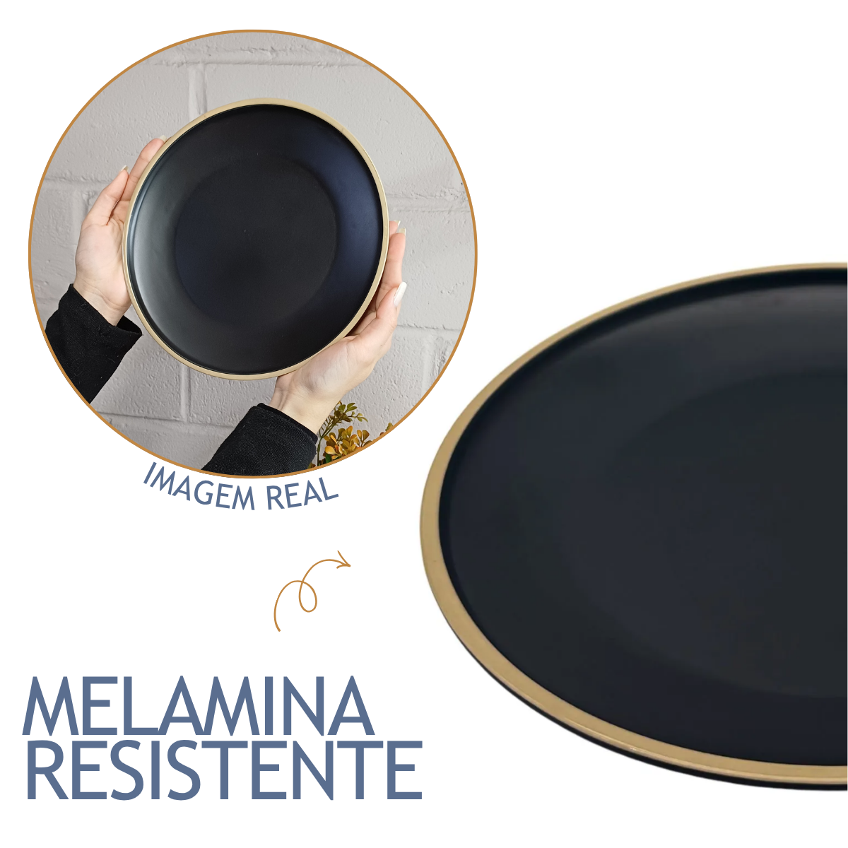 Prato Raso Melamina Preto 26cm