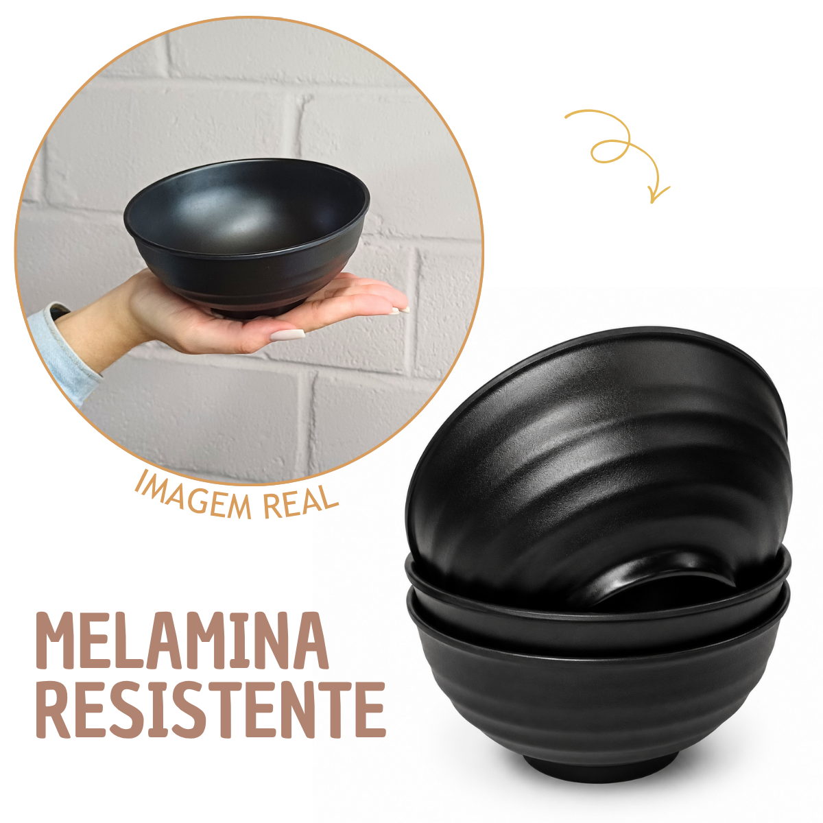 Tigela Melamina Preta 600ml