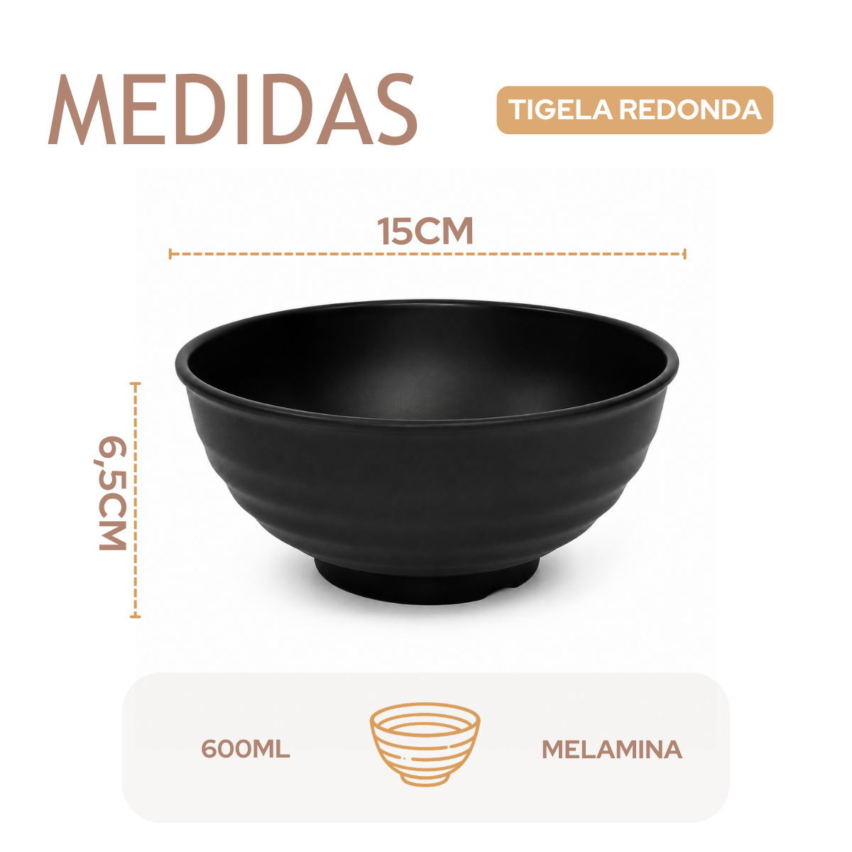 Tigela Melamina Preta 600ml