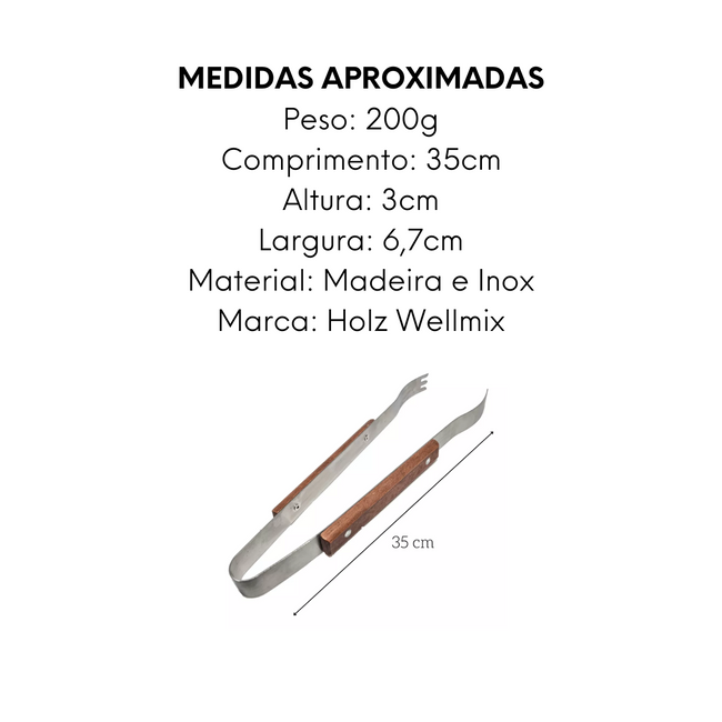 Pegador Para Churrasco De Inox Com Madeira Grande 35cm Main Image