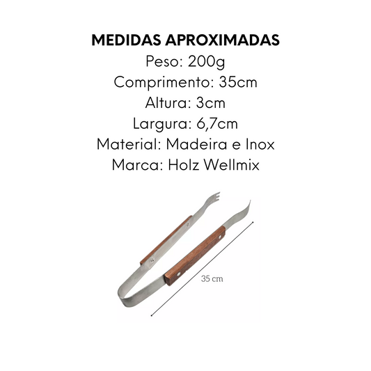 Pegador Para Churrasco De Inox Com Madeira Grande 35cm