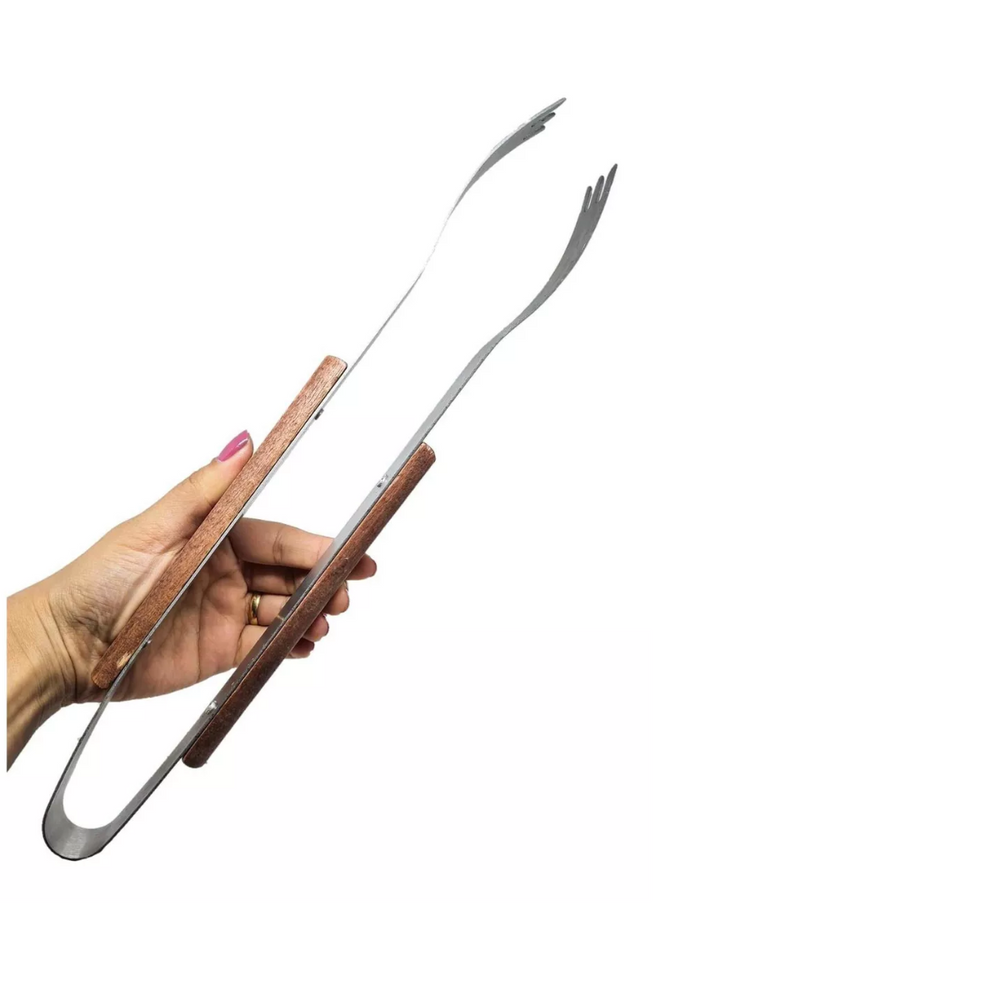 Pegador Para Churrasco De Inox Com Madeira Grande 35cm - A Gourmet