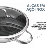 Panela Wok Inox Ceramica C/Alça e Tampa de Vidro