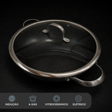 Panela Wok Inox Ceramica C/Alça e Tampa de Vidro