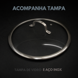 Panela Wok Inox Ceramica C/Alça e Tampa de Vidro