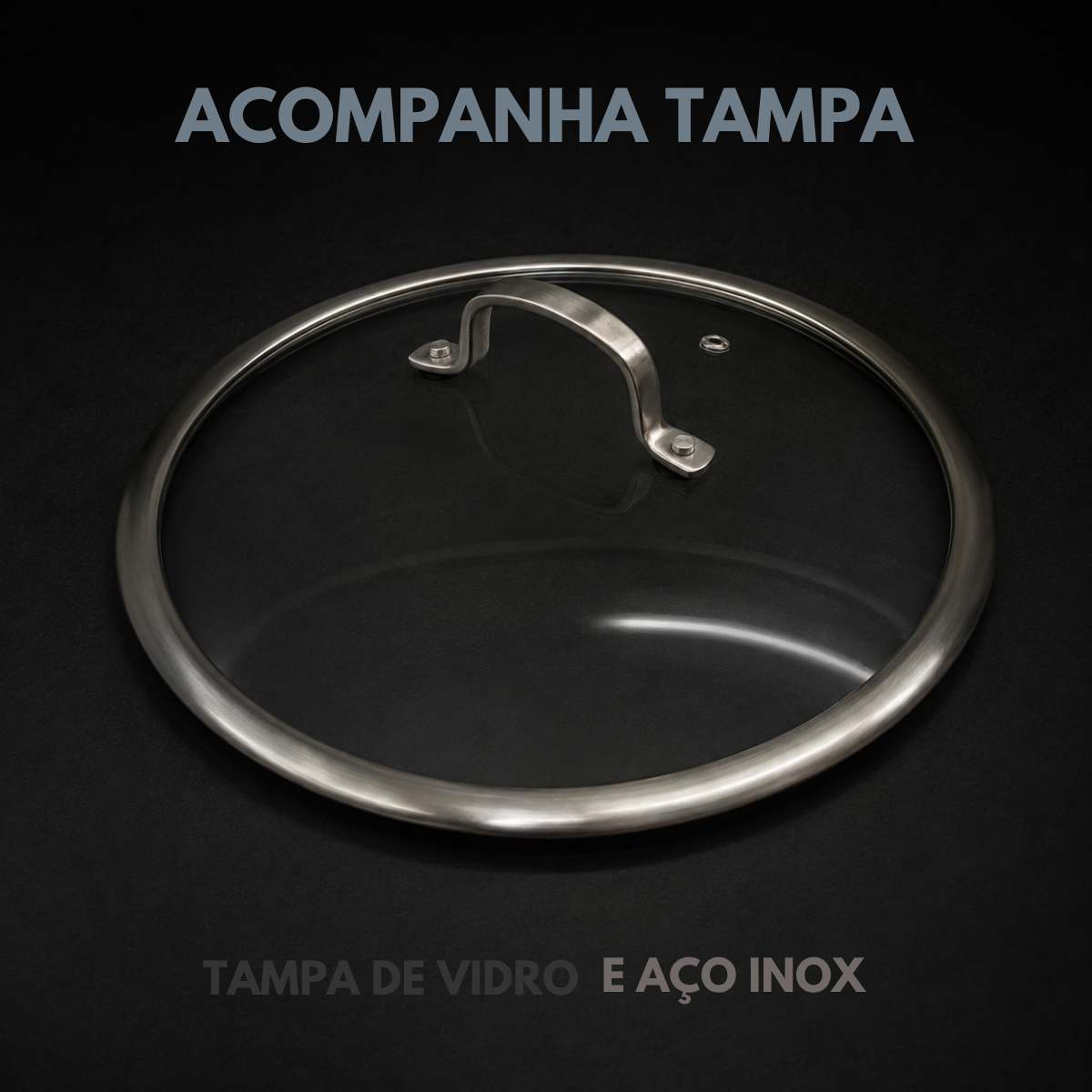 Panela Wok Inox Ceramica C/Alça e Tampa de Vidro