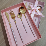 Faqueiro Inox Dourado Luxo 4 Peças com Caixa Presente - A Gourmet